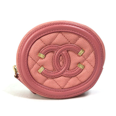 CHANEL Coin case Caviar skin pink Wallet Coin Pocket Round filigree Women Used Authentic